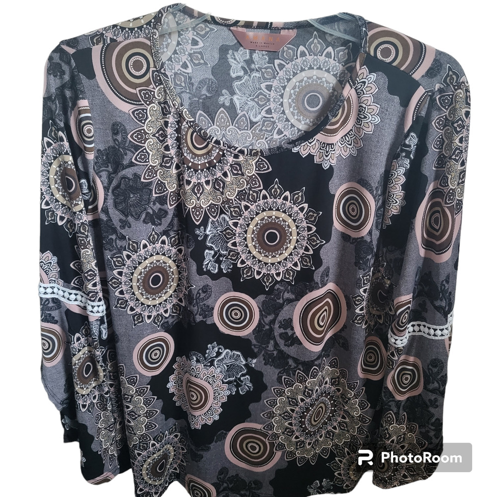 AMANA Long Sleeve Blouse Size X-Large‎ Geometric Design Colorful